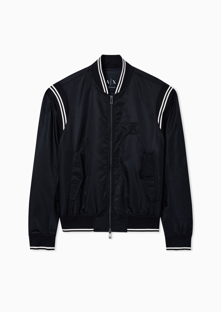 ARMANI EXCHANGE 男士短款棒球领拉链撞色刺绣印花棉服