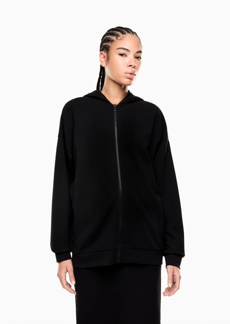 EA7 女士宽松长袖连帽落肩拉链运动卫衣外套