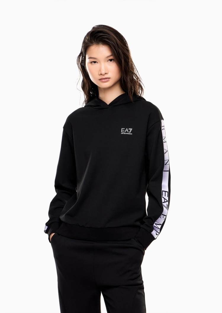 EA7 女士合身长袖连帽撞色标识运动卫衣