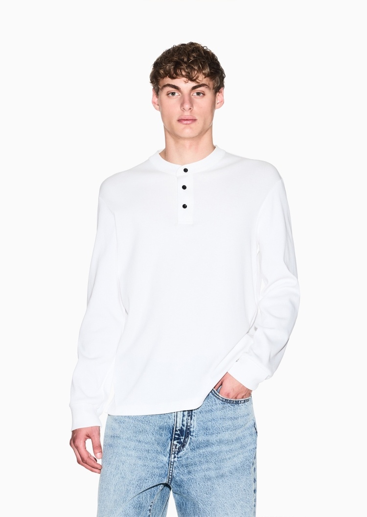 ARMANI EXCHANGE 男士纯棉长袖亨利领纯色Polo衫