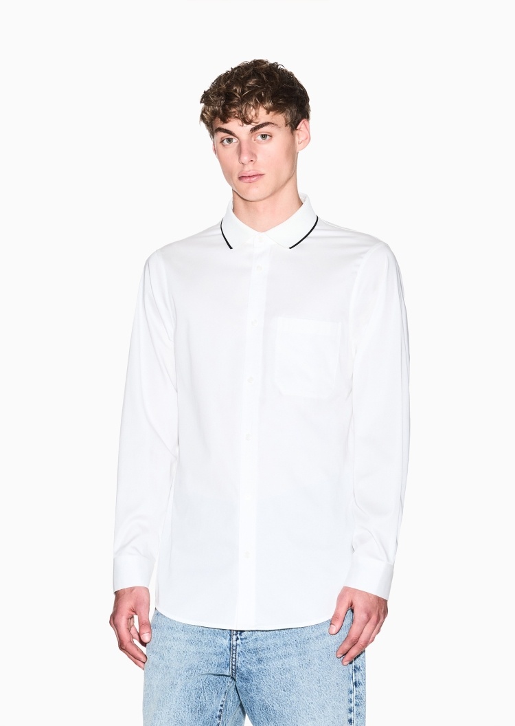 ARMANI EXCHANGE 男士纯棉微弹长袖翻领撞色饰边衬衫