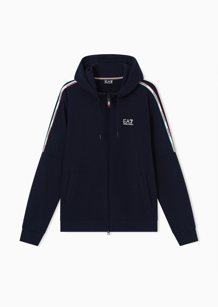 EA7 男士合身长袖连帽拉链运动卫衣外套
