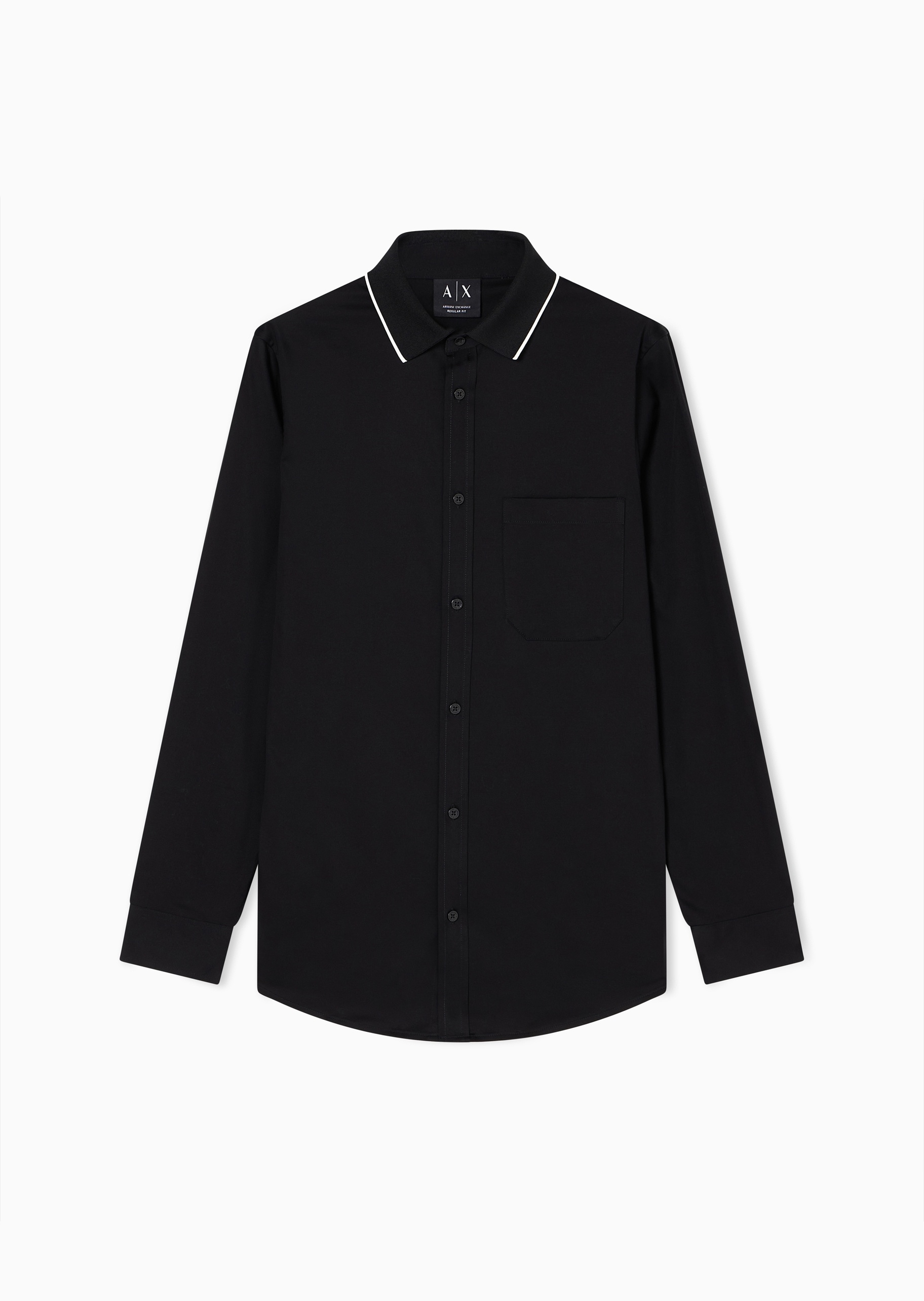 ARMANI EXCHANGE 男士纯棉微弹长袖翻领撞色饰边衬衫