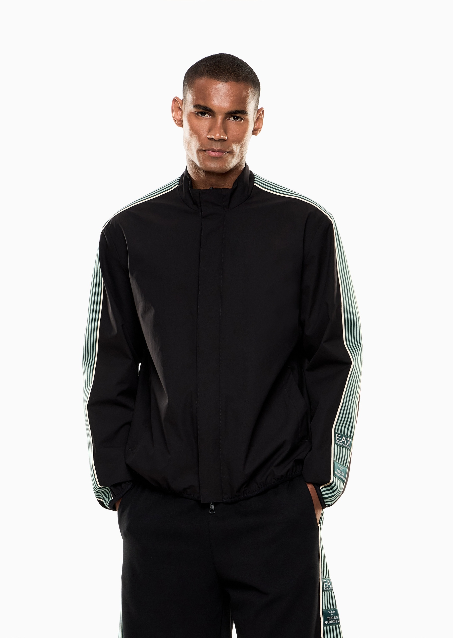 EA7 男士长袖立领按扣门襟撞色运动夹克