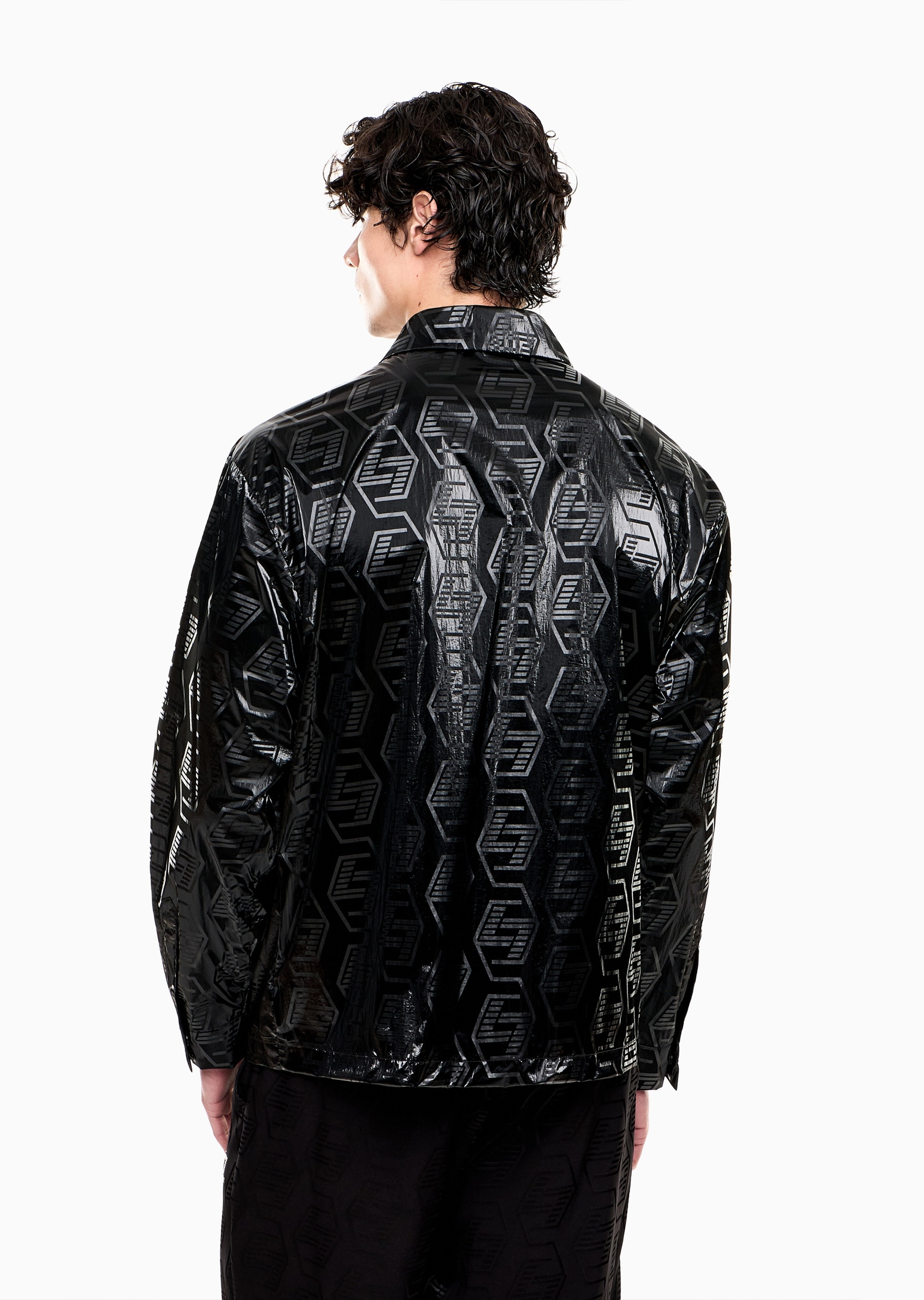 EA7 男士长袖翻领按扣通体印花运动夹克