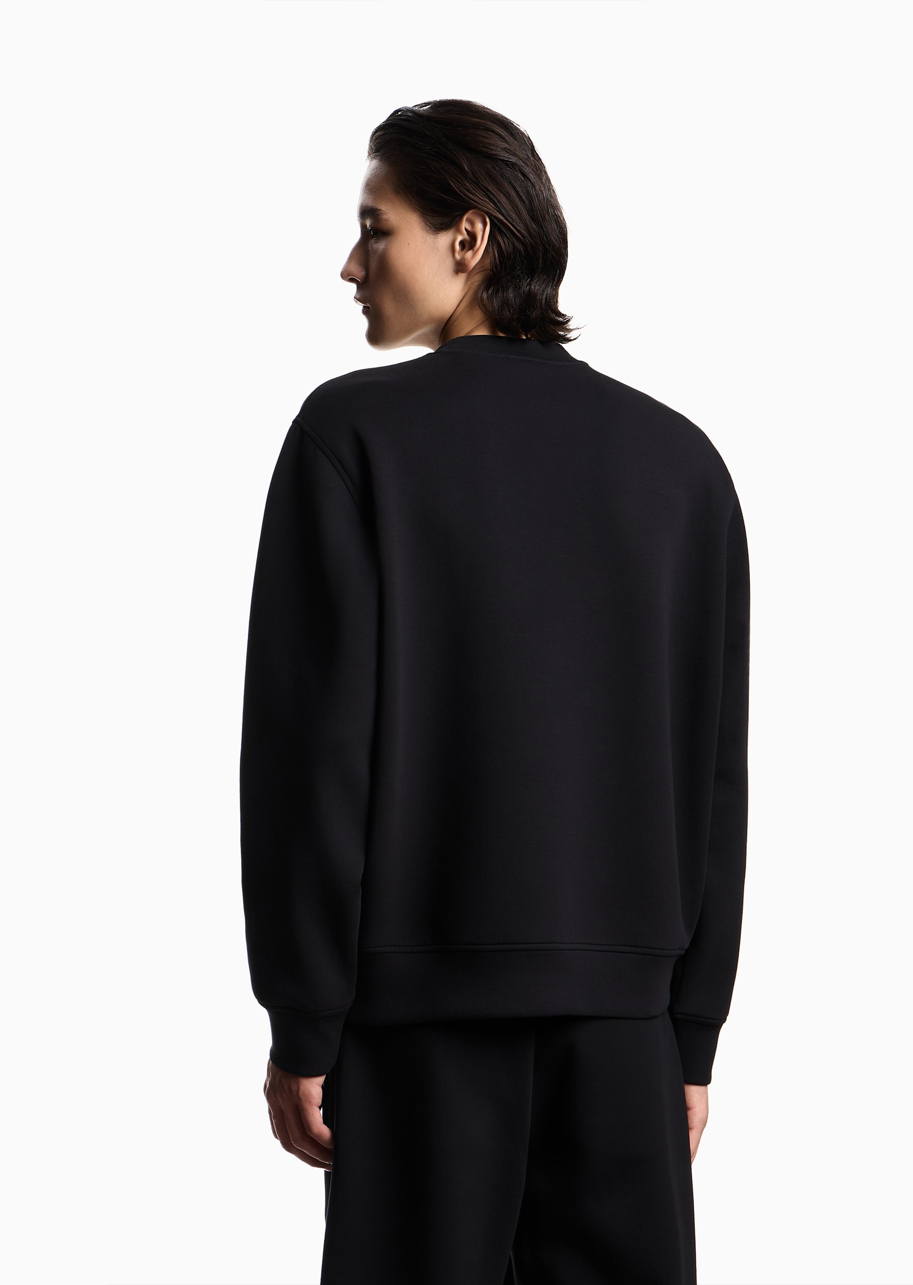 Emporio Armani 男士弹力合身长袖圆领刺绣鹰标套头卫衣