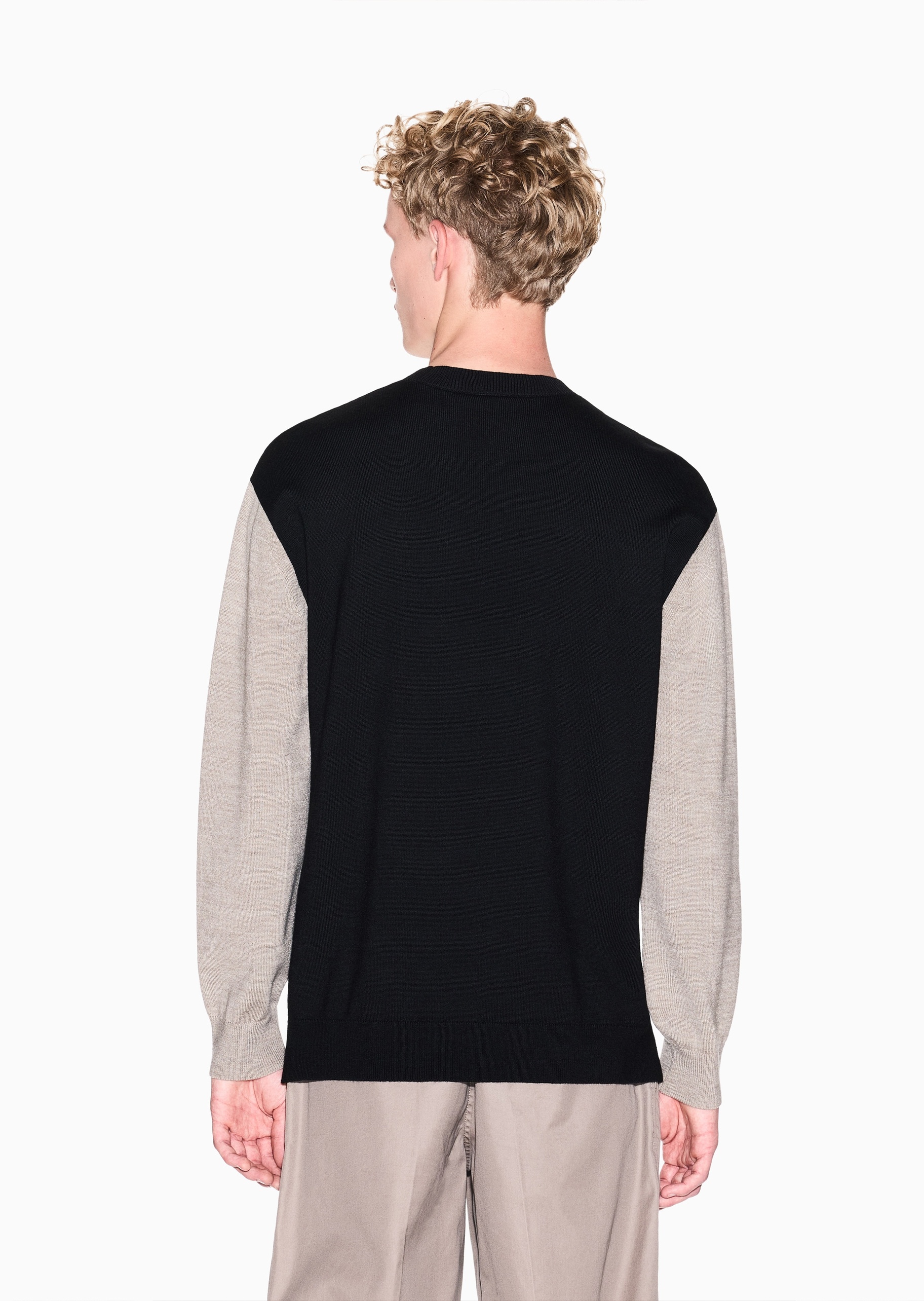 ARMANI EXCHANGE 男士长袖圆领撞色拼接刺绣套头毛衣