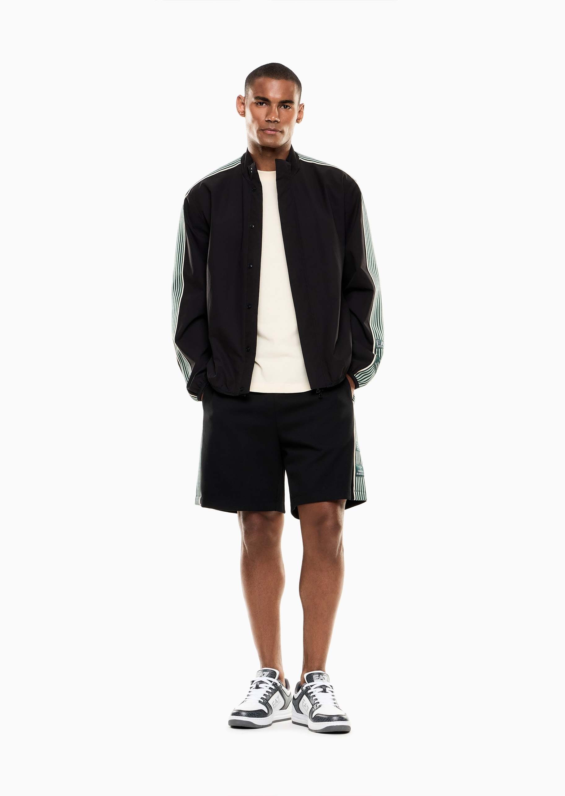 EA7 男士长袖立领按扣门襟撞色运动夹克