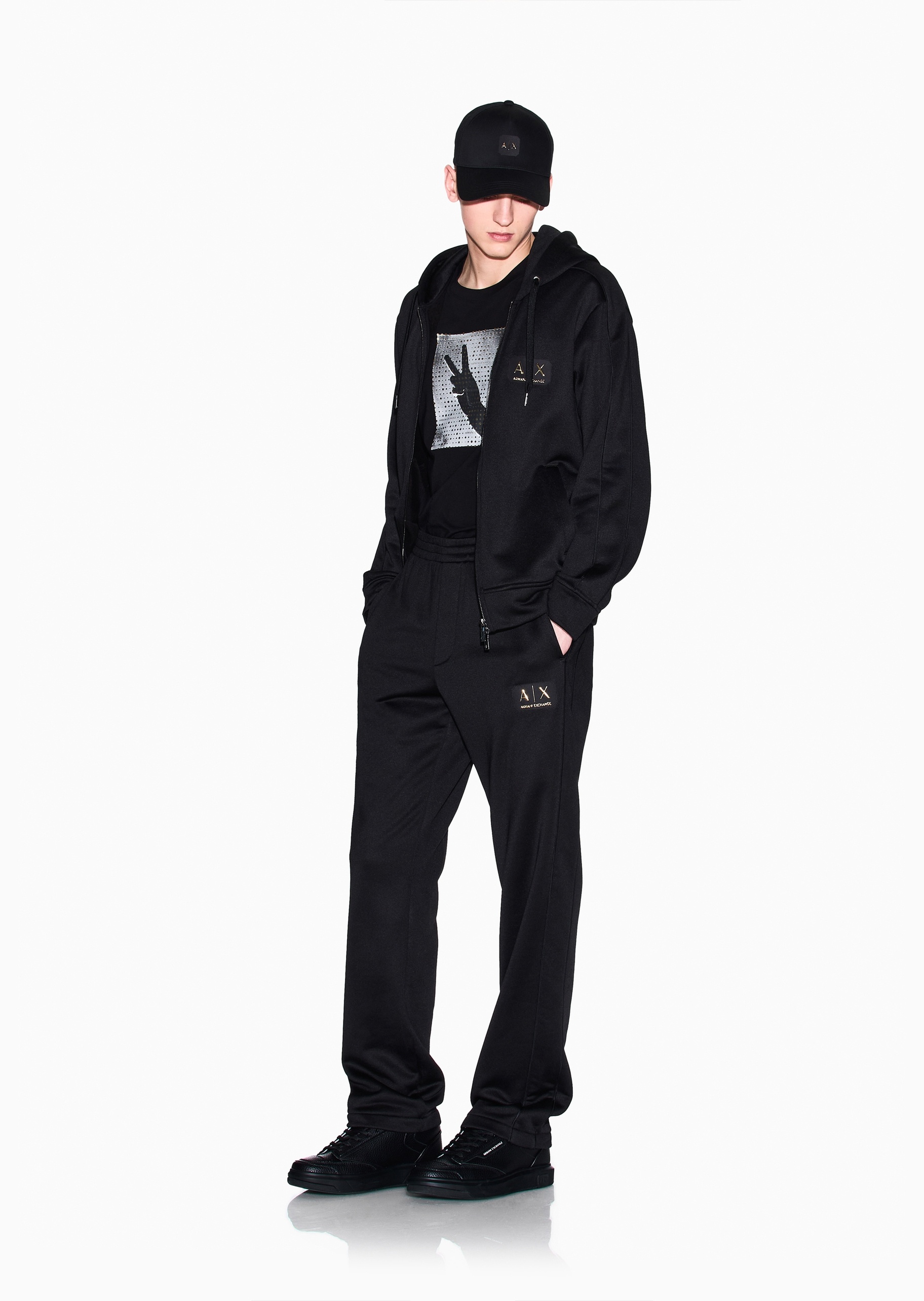 ARMANI EXCHANGE 男士合身长袖连帽拉链门襟标识贴片卫衣外套