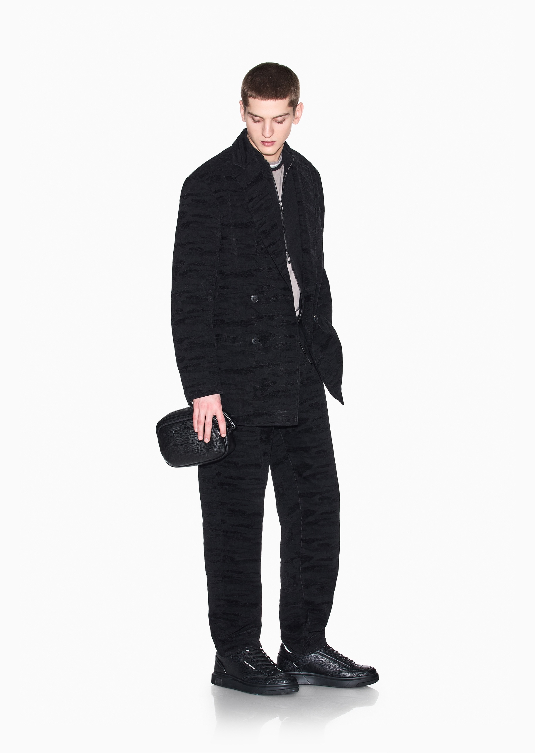 ARMANI EXCHANGE 男士长袖小立领拉链纯色针织开衫