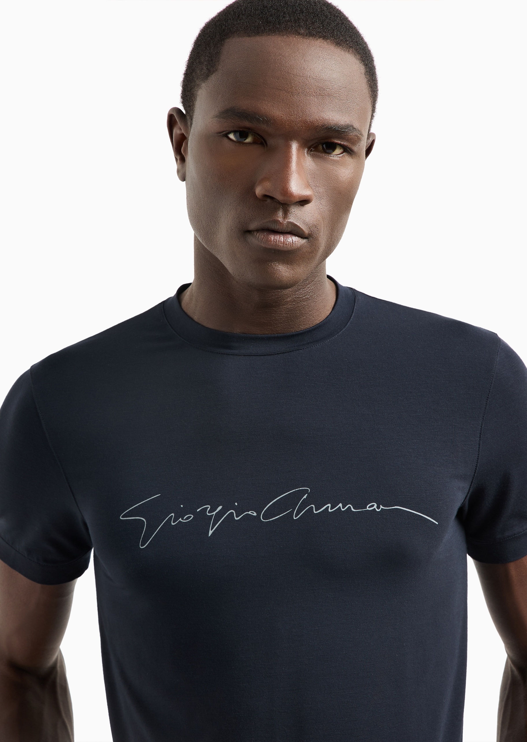 Giorgio Armani 男士人造棉弹力修身短袖圆领重磅纯色T恤