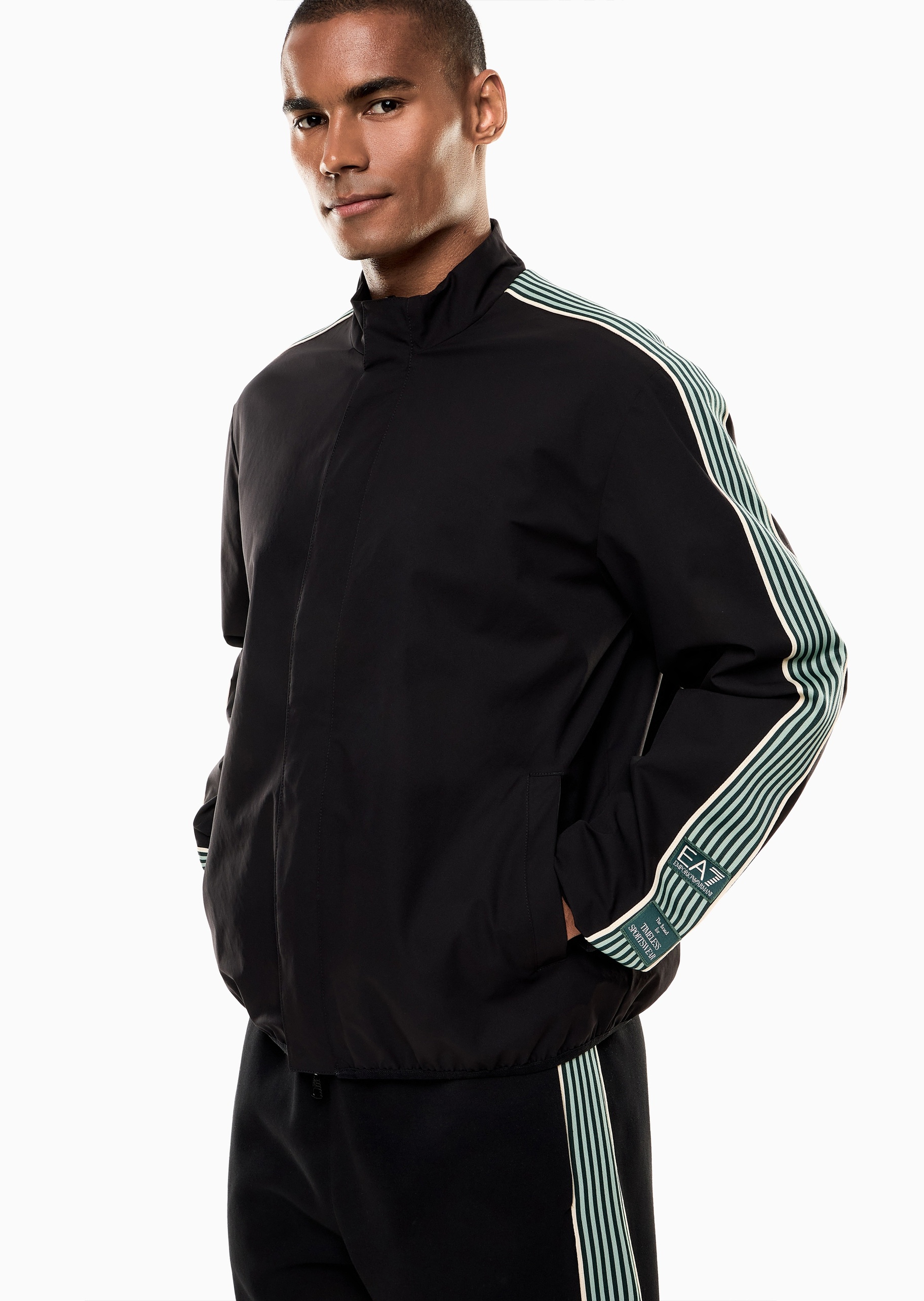 EA7 男士长袖立领按扣门襟撞色运动夹克