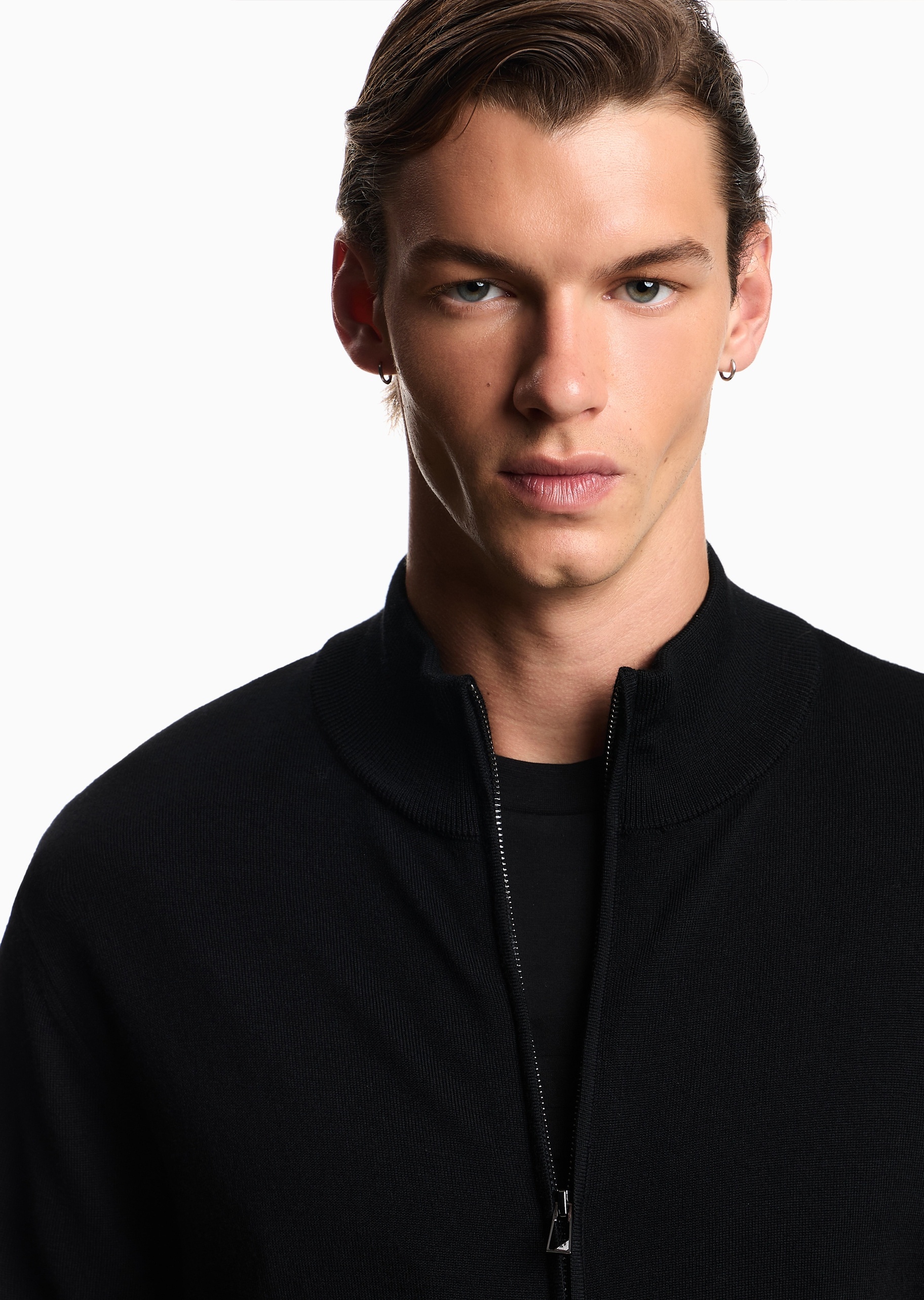 Emporio Armani 男士全绵羊毛长袖立领商务休闲针织开衫