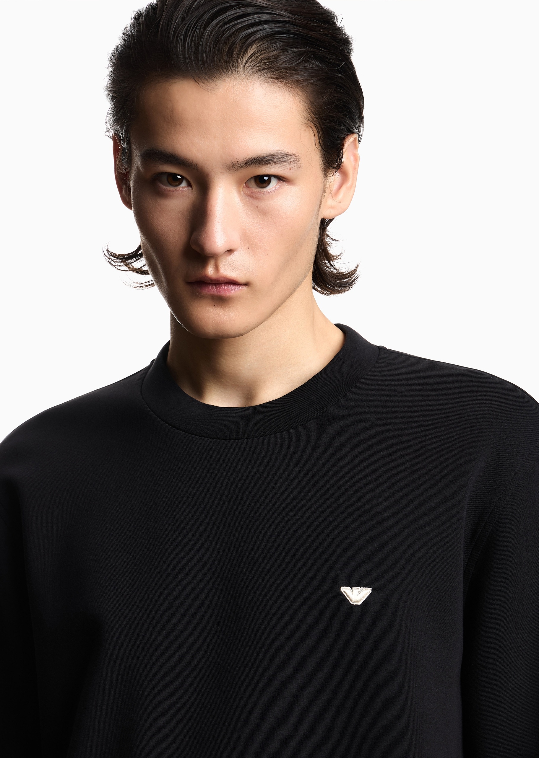 Emporio Armani 男士弹力合身长袖圆领刺绣鹰标套头卫衣