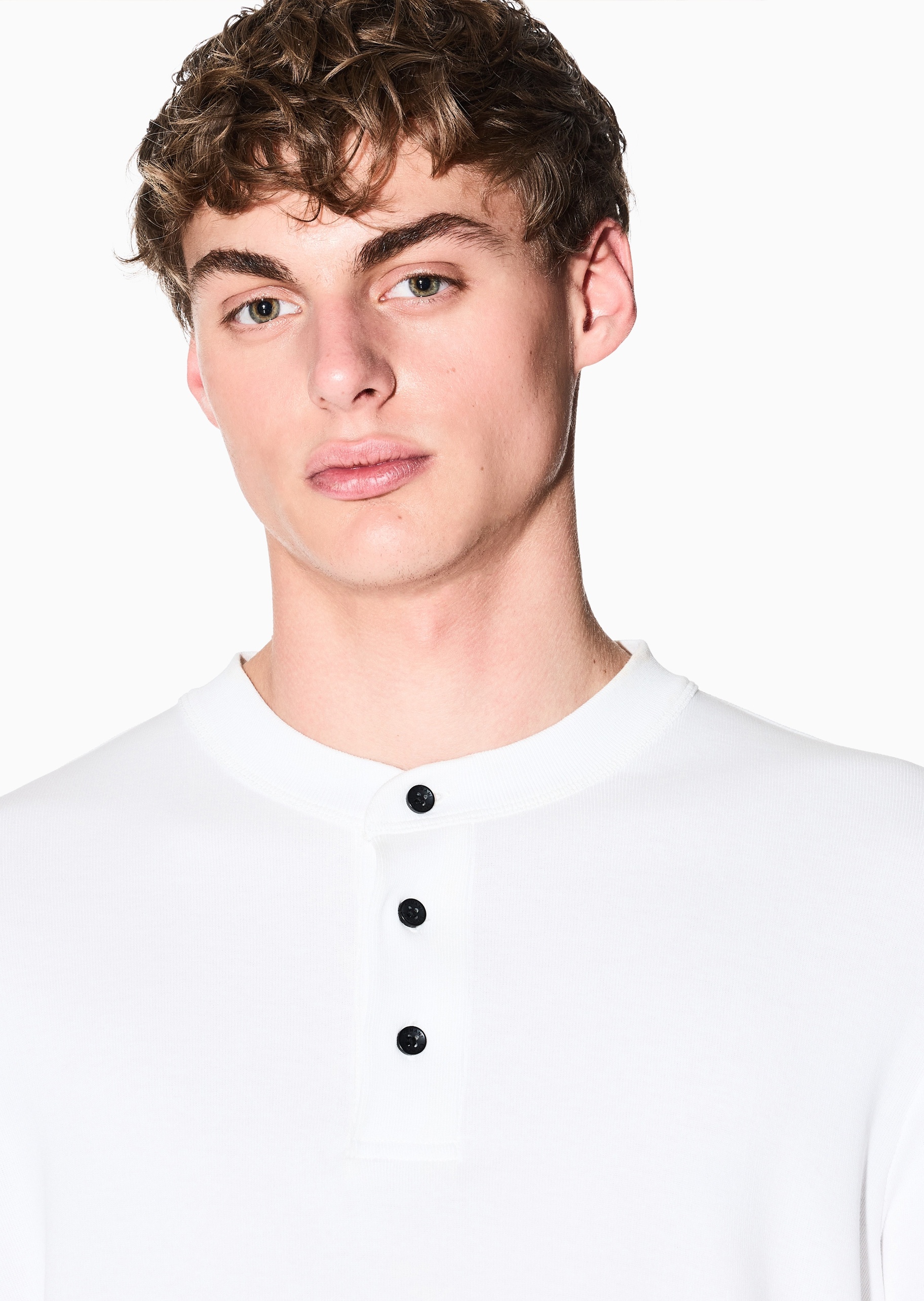 ARMANI EXCHANGE 男士纯棉长袖亨利领纯色Polo衫