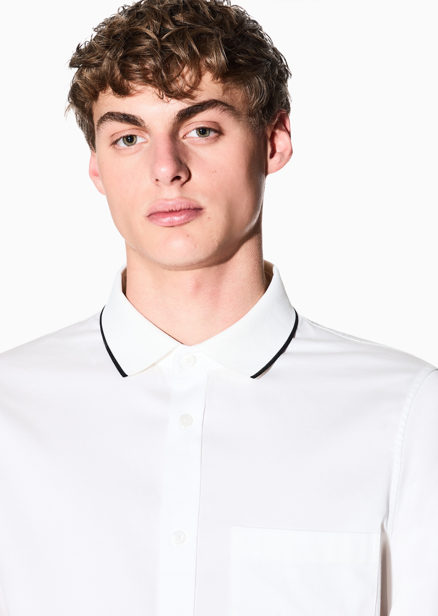 ARMANI EXCHANGE 男士纯棉微弹长袖翻领撞色饰边衬衫