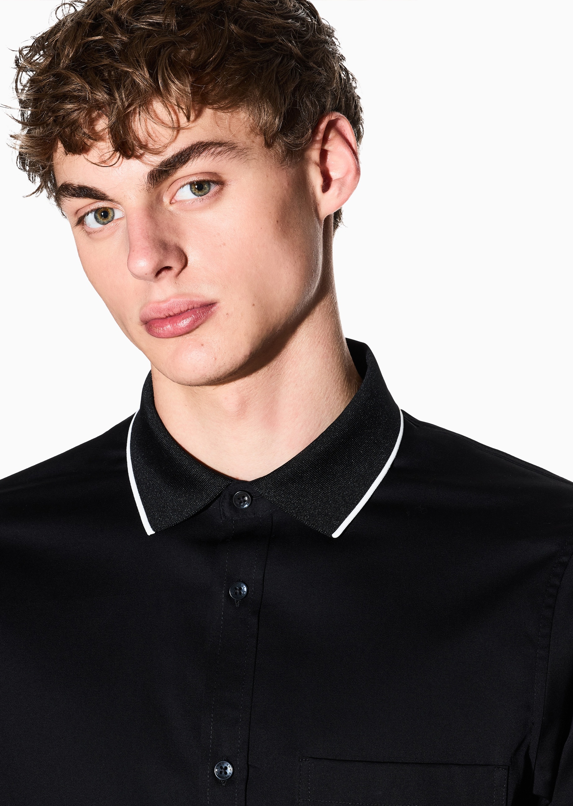 ARMANI EXCHANGE 男士纯棉微弹长袖翻领撞色饰边衬衫