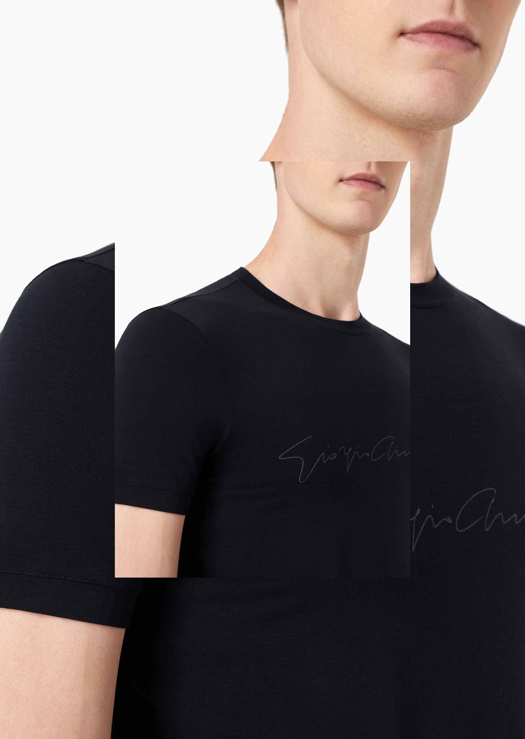 Giorgio Armani 男士人造棉弹力修身短袖圆领重磅纯色T恤