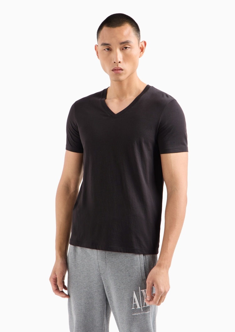 ARMANI EXCHANGE 男士全棉重磅修身短袖V领纯色简约T恤