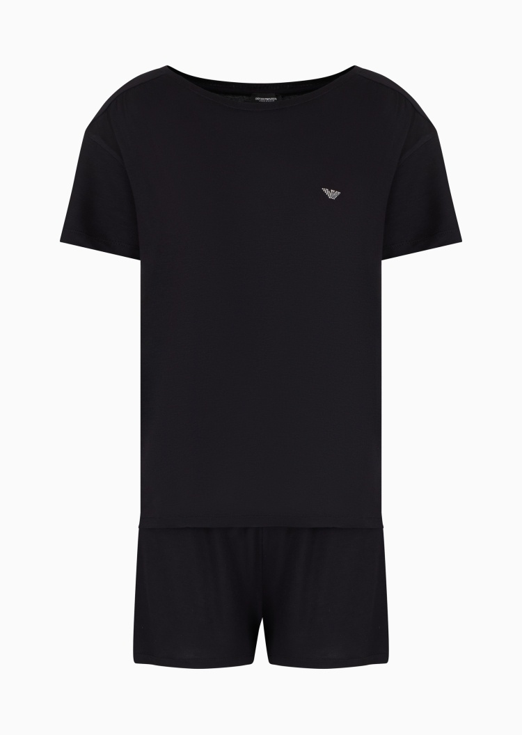 Emporio Armani 女士人造棉弹力短袖T恤短裤睡衣套装