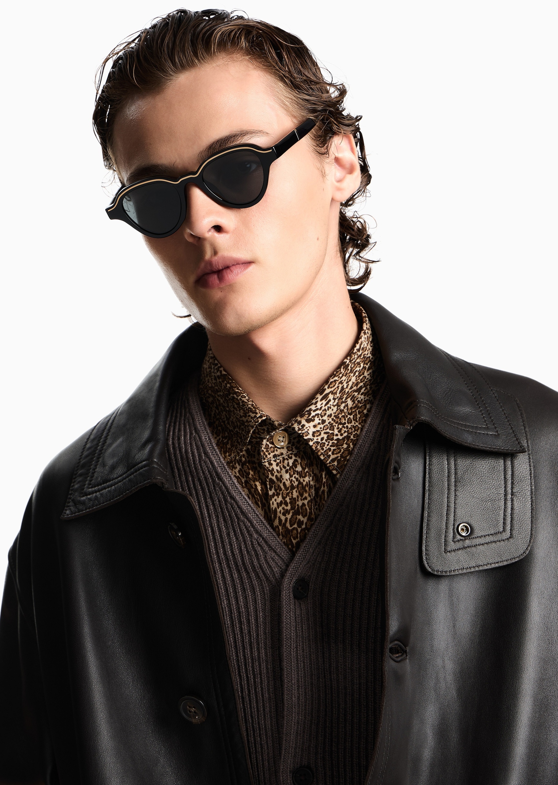 Emporio Armani 男士不规则形撞色线条拼接镜腿太阳眼镜