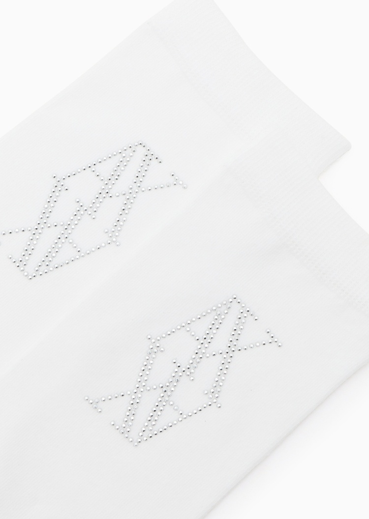 ARMANI EXCHANGE 女士水钻字母耐穿运动中筒堆堆棉袜