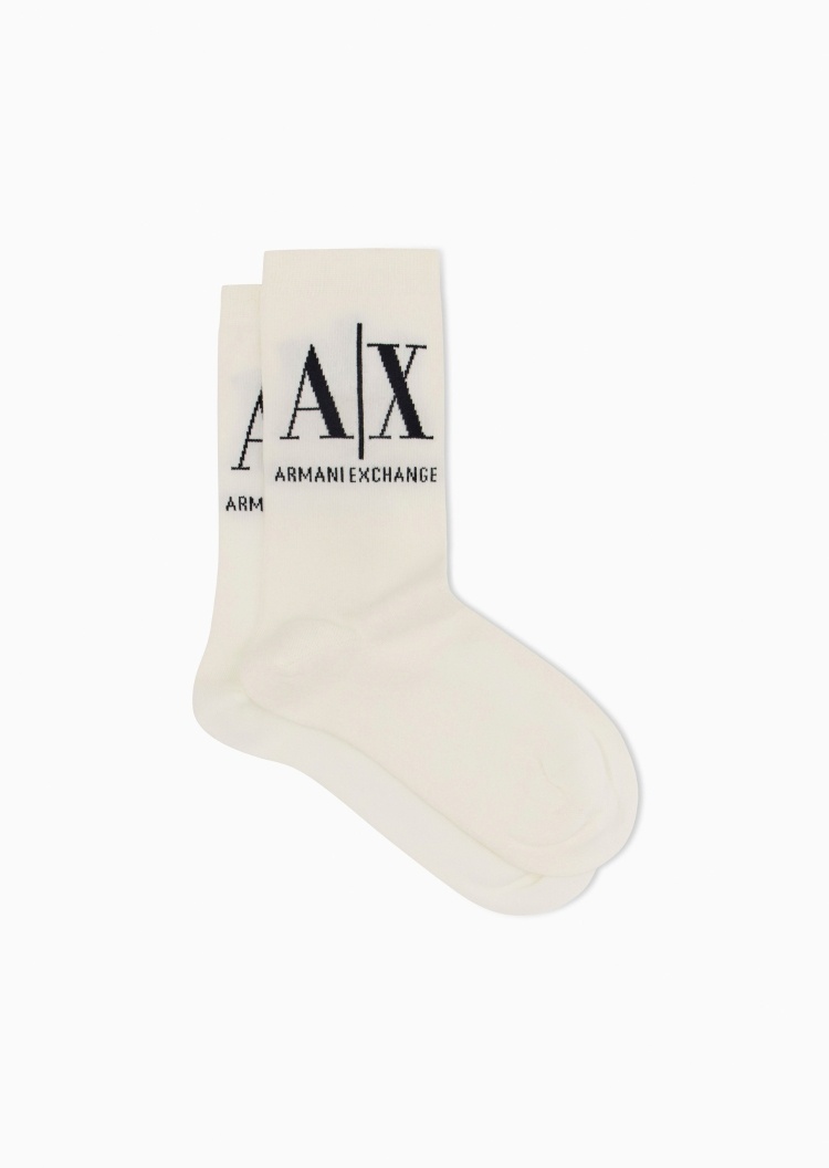 ARMANI EXCHANGE 女士微弹中筒撞色字母徽标提花袜子