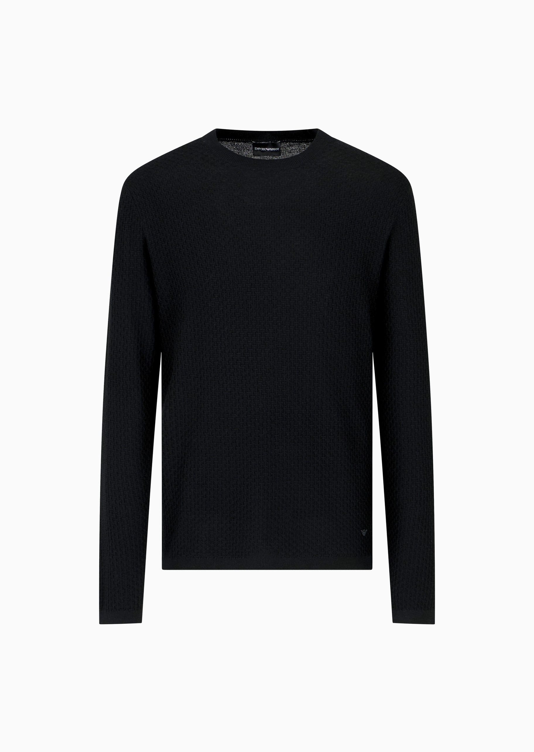 Emporio Armani 男士全绵羊毛合身长袖圆领通体提花套头毛衣
