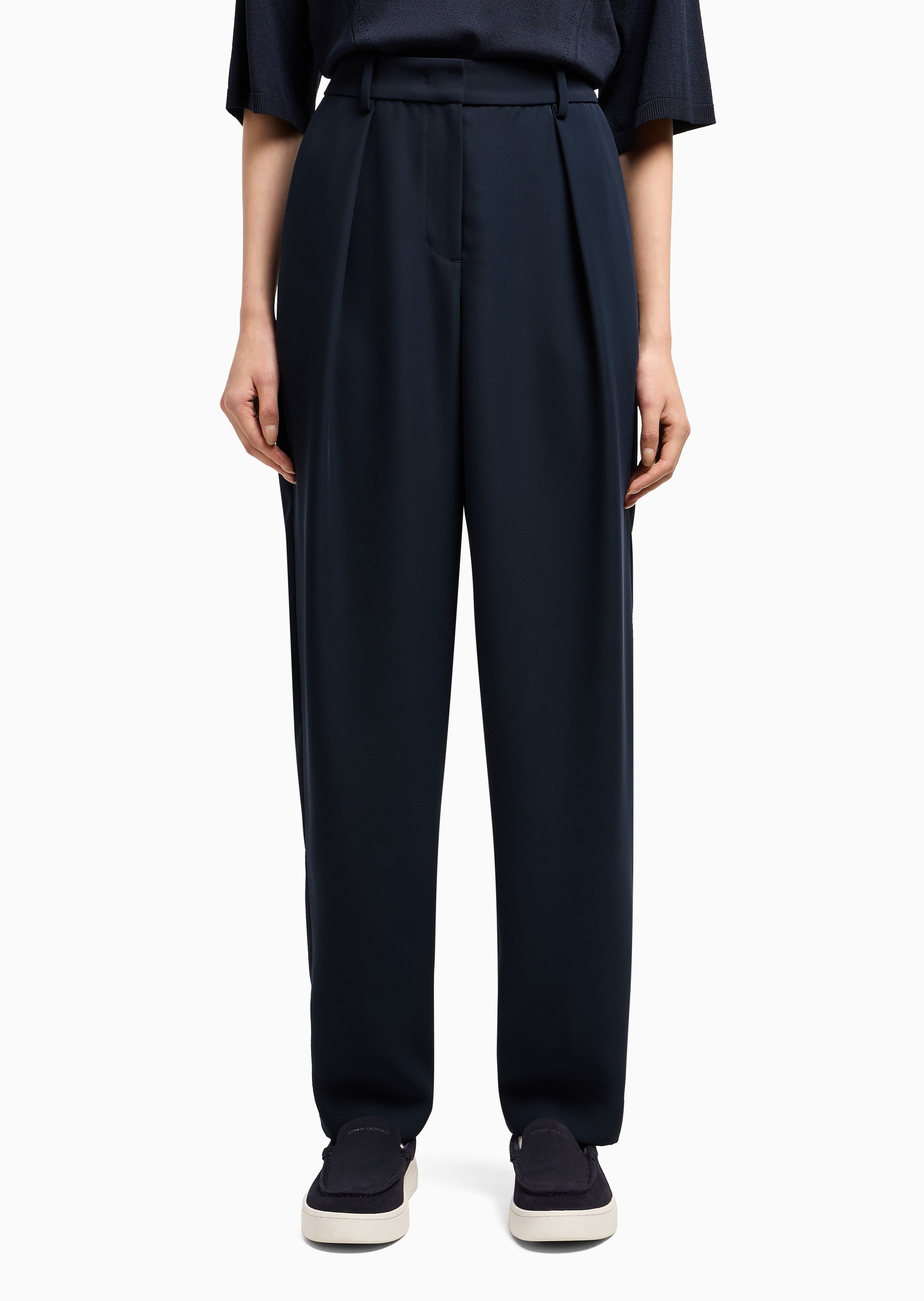 ARMANI EXCHANGE 女士宽松长款锥形纯色褶皱休闲裤