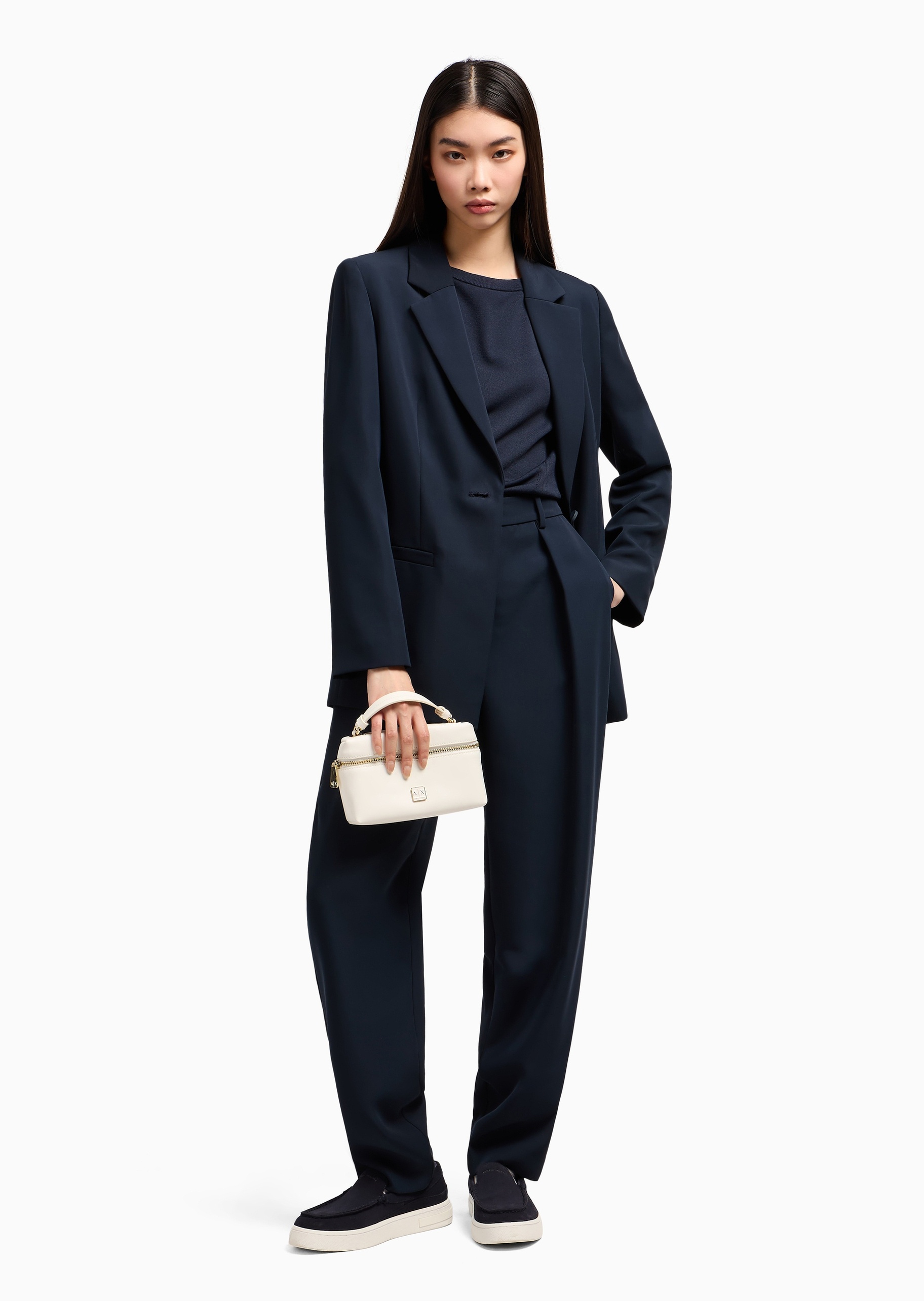 ARMANI EXCHANGE 女士宽松长款锥形纯色褶皱休闲裤