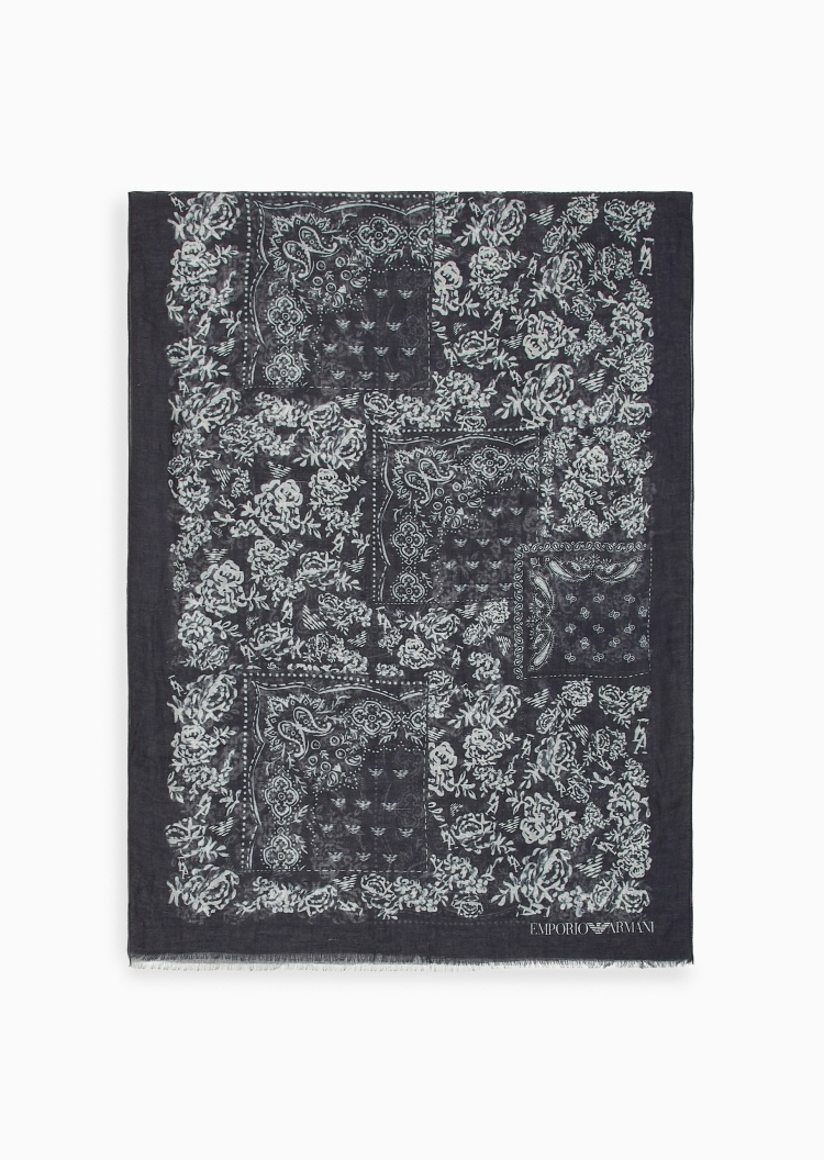 Emporio Armani 女士桑蚕丝长方形短穗印花优雅围巾