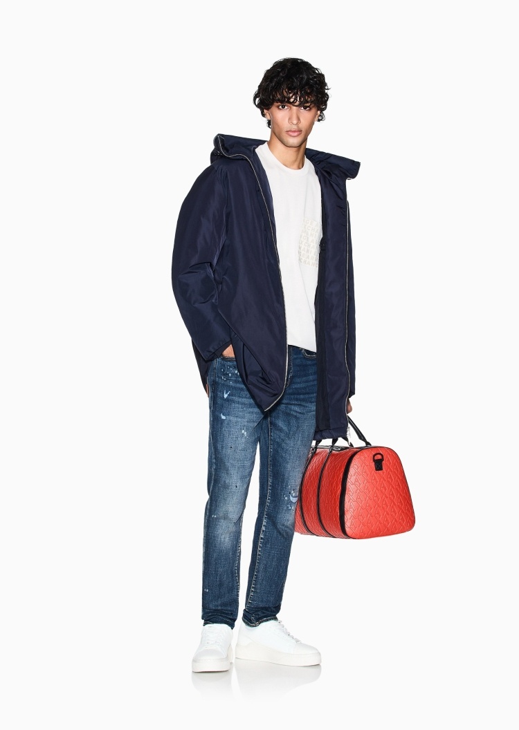 ARMANI EXCHANGE 男士长袖连帽拉链门襟纯色休闲风衣