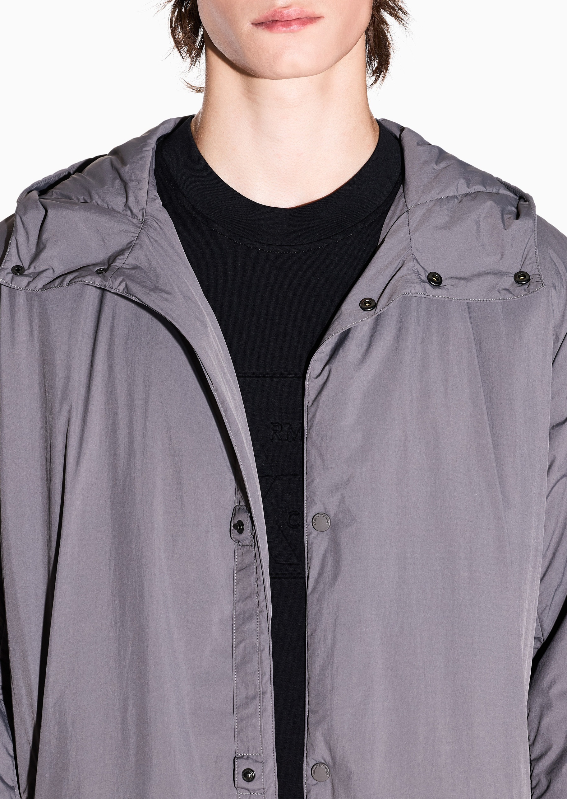 ARMANI EXCHANGE 男士长袖连帽按扣门襟纯色休闲风衣
