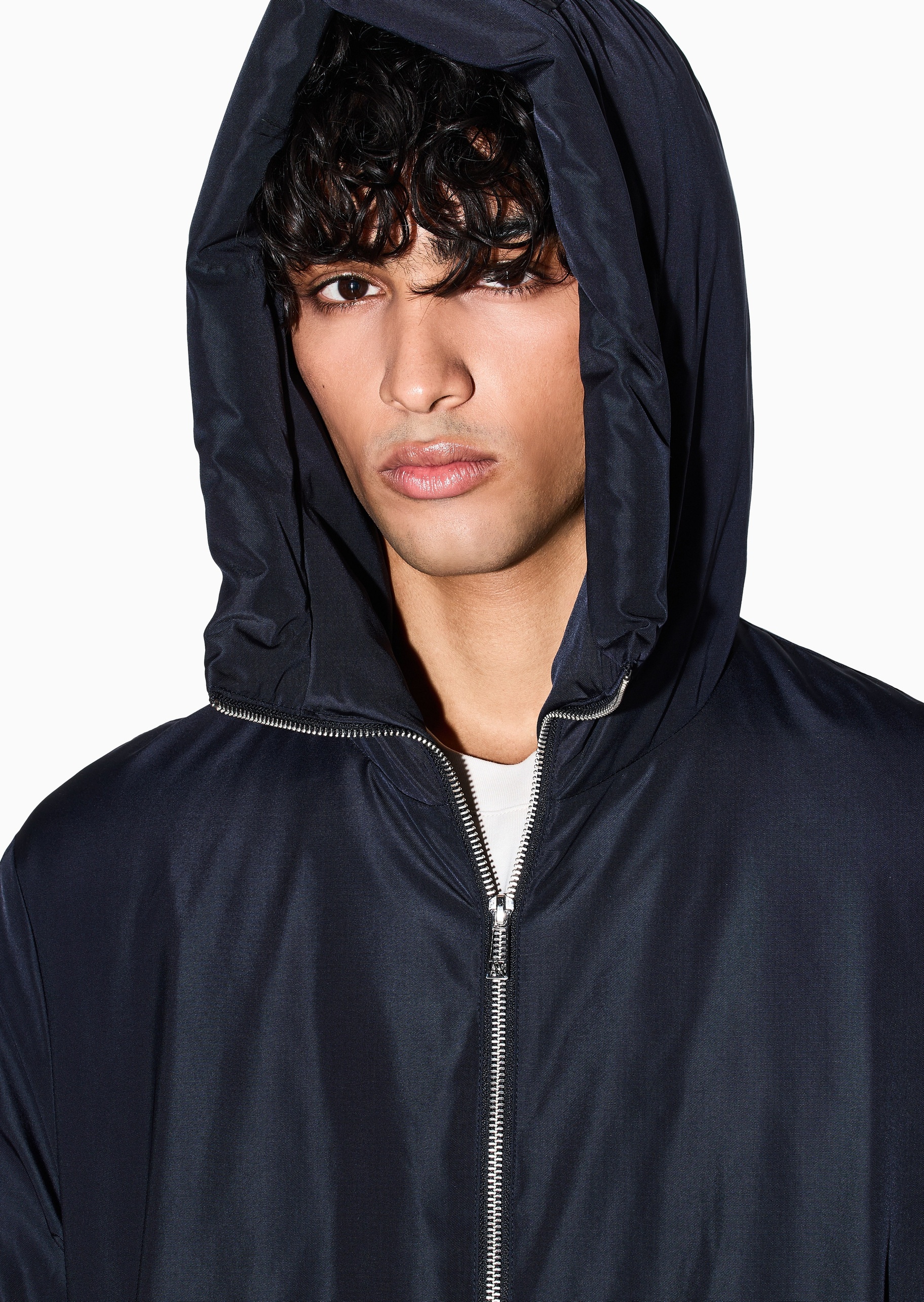 ARMANI EXCHANGE 男士长袖连帽拉链门襟纯色休闲风衣