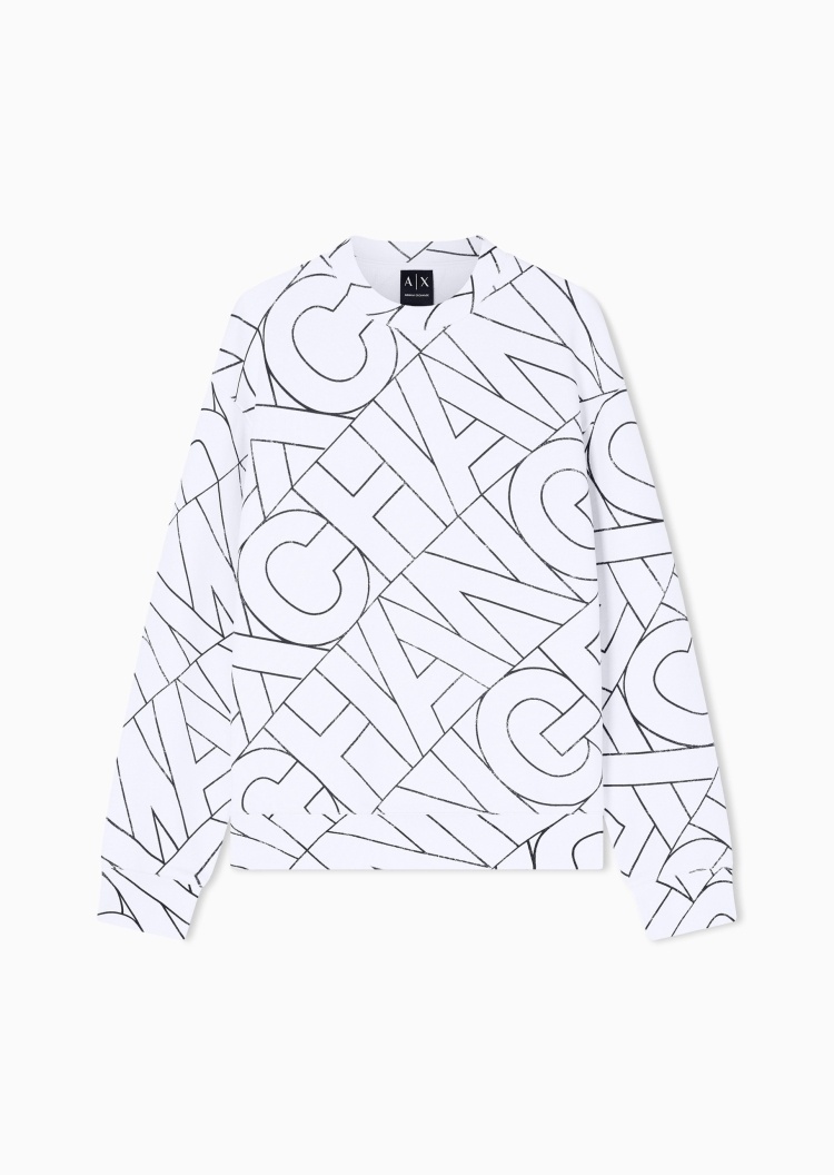 ARMANI EXCHANGE 男士纯棉宽松长袖圆领满印休闲重磅卫衣