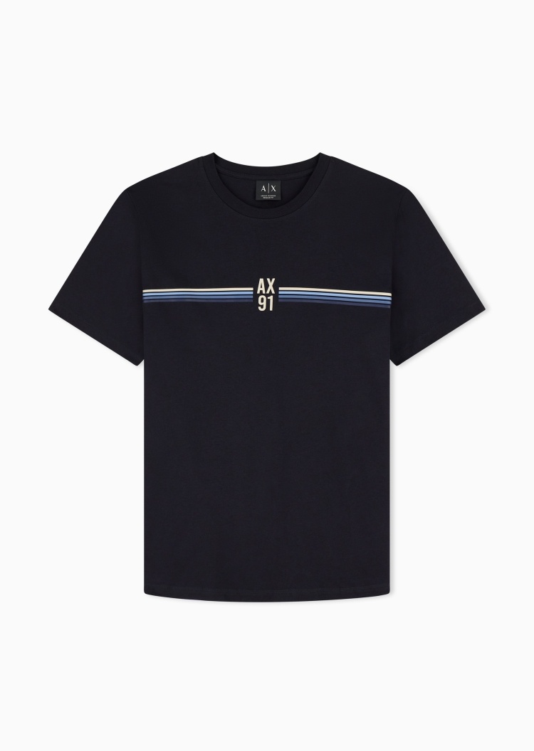 ARMANI EXCHANGE 男士纯棉合身短袖圆领正肩条纹印花T恤