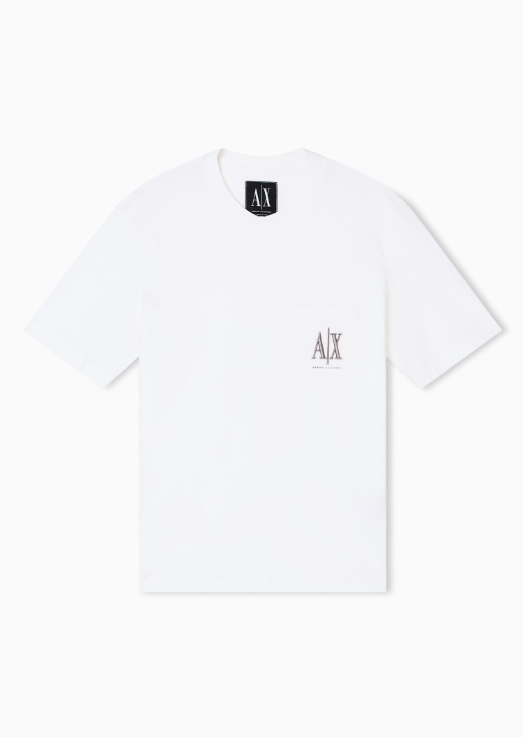 ARMANI EXCHANGE 男女同款纯棉宽松短袖圆领刺绣贴袋T恤