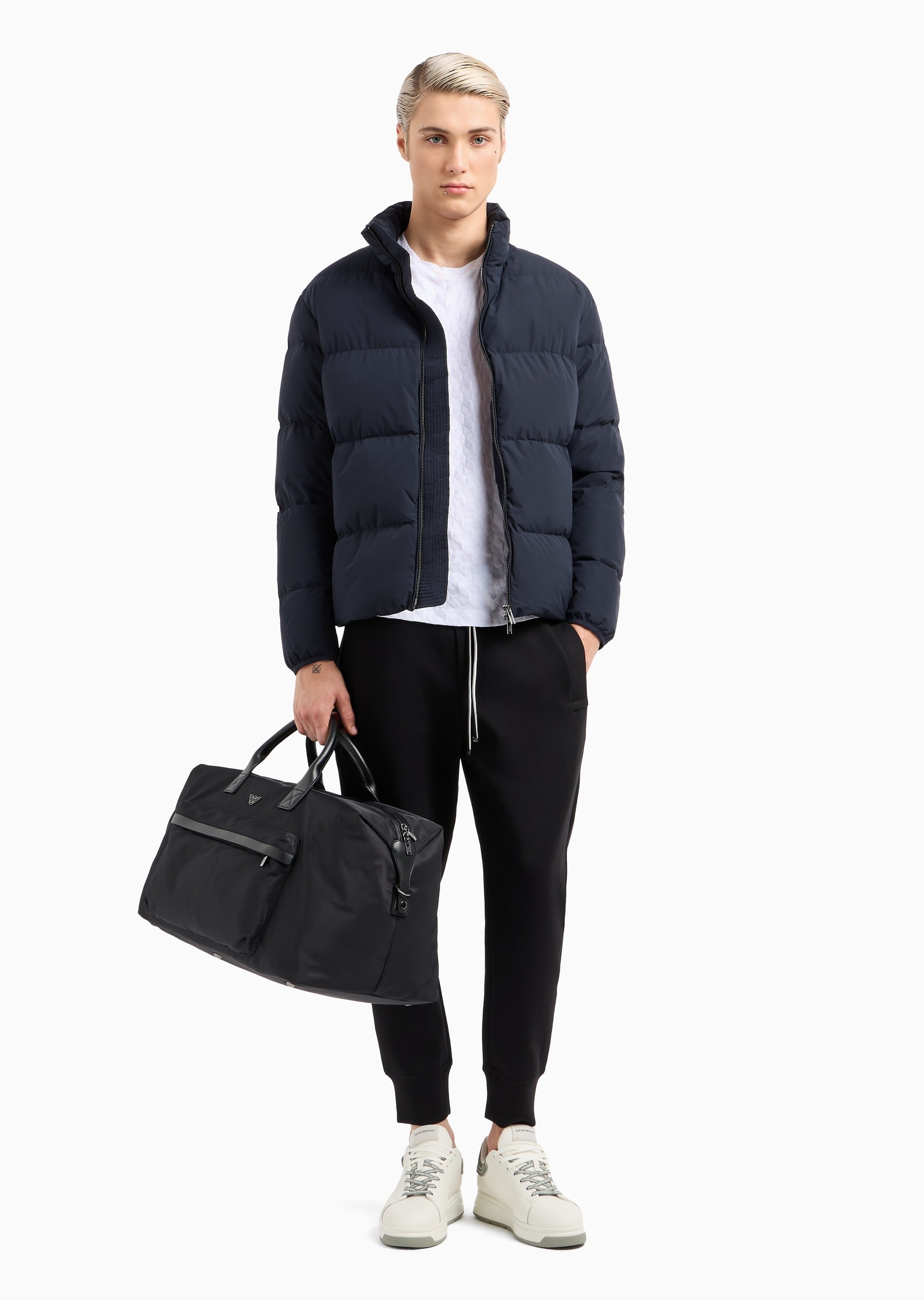 Emporio Armani 男士棉质弹力宽松长款锥形束脚双色系带卫裤