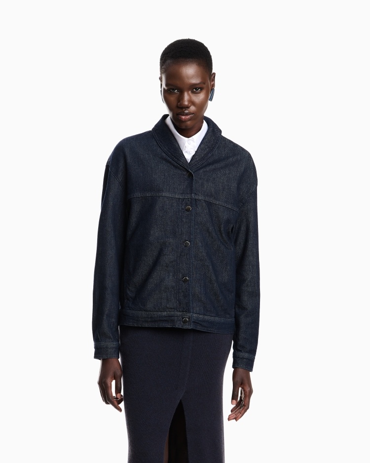 Emporio Armani 女士翻领宽松休闲复古牛仔夹克外套