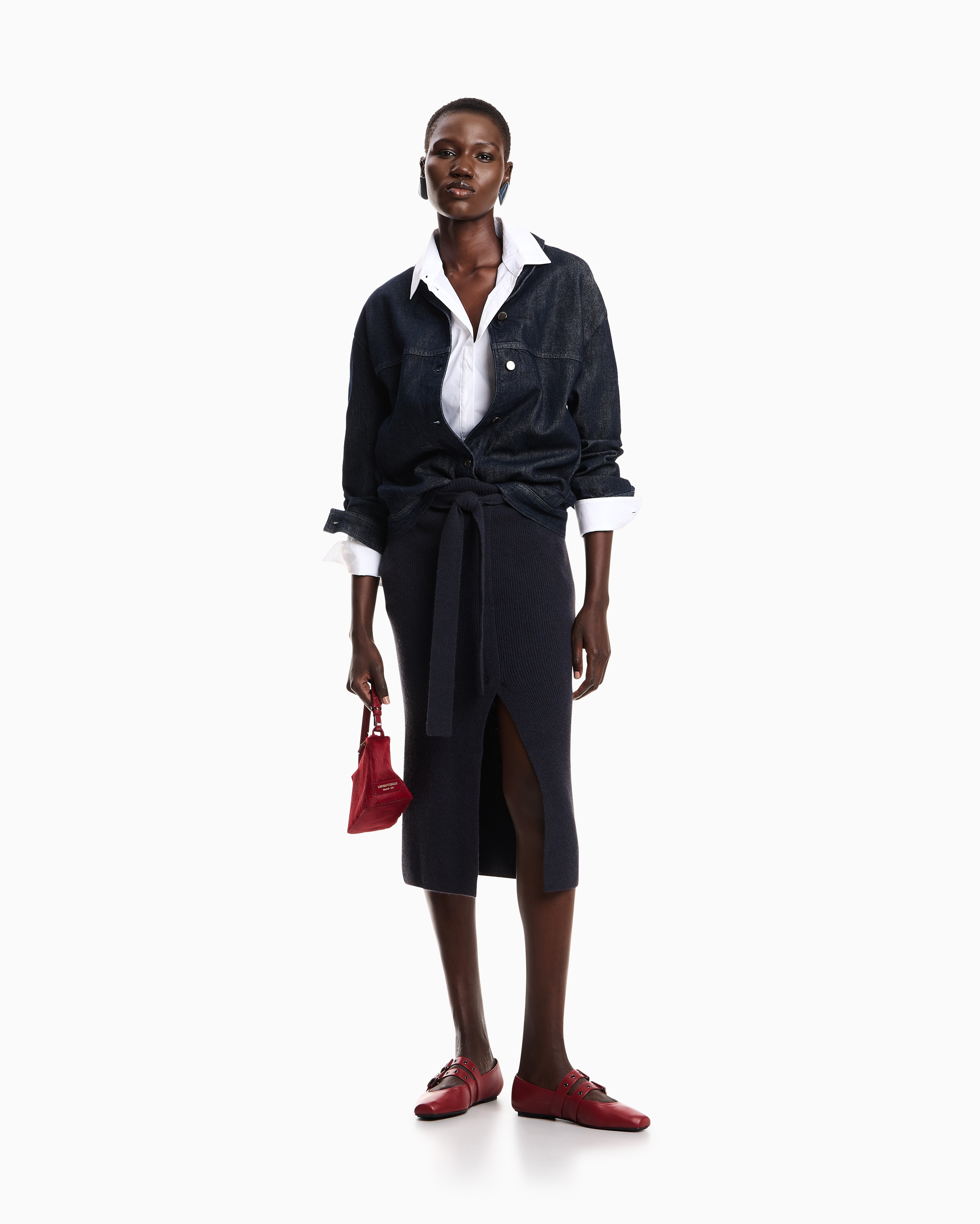 Emporio Armani 女士翻领宽松休闲复古牛仔夹克外套