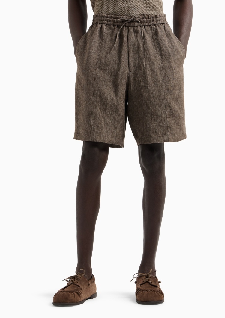 Emporio Armani 男士宽松商务休闲松弛感亚麻短裤