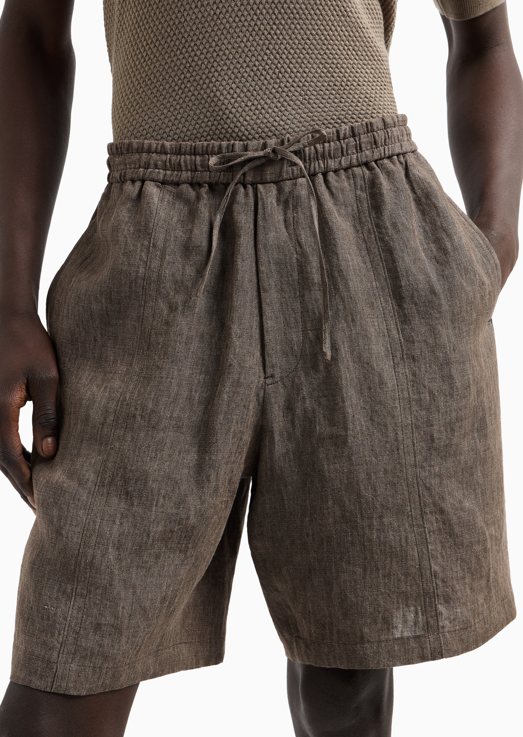 Emporio Armani 男士宽松商务休闲松弛感亚麻短裤