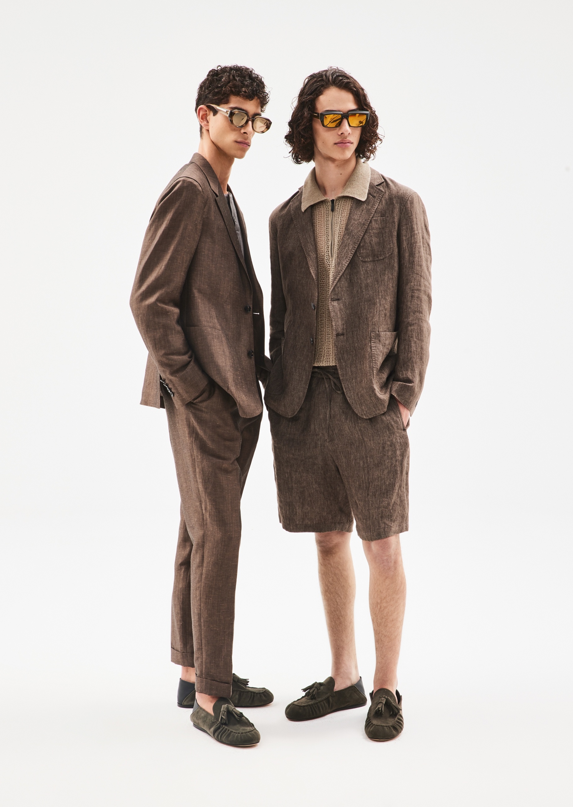 Emporio Armani 男士宽松商务休闲松弛感亚麻短裤