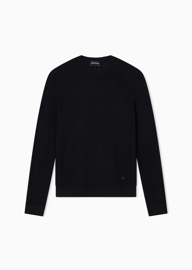 Emporio Armani 男士圆领绵羊毛老钱风套头针织毛衣