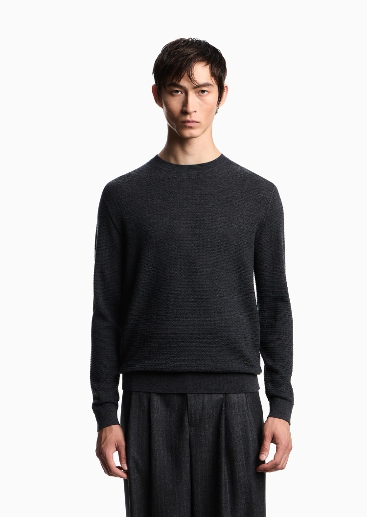 Emporio Armani 男士圆领绵羊毛老钱风套头针织毛衣