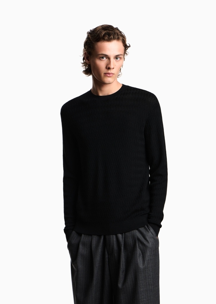 Emporio Armani 男士圆领绵羊毛老钱风套头针织毛衣