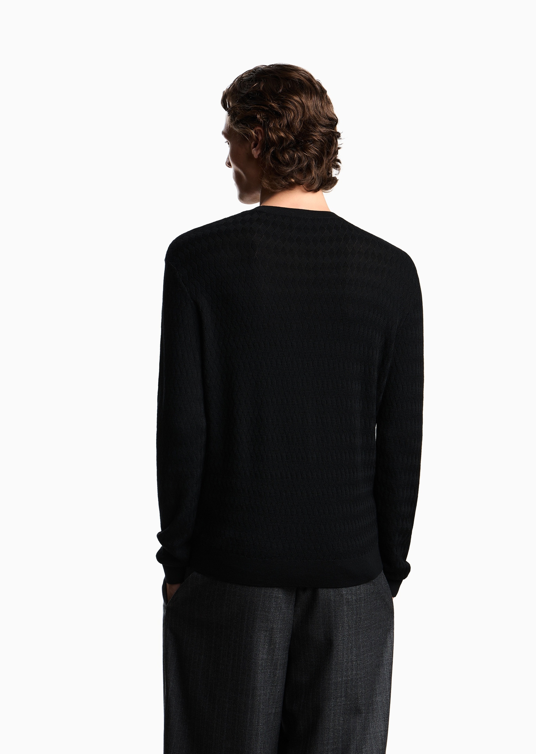Emporio Armani 男士圆领绵羊毛老钱风套头针织毛衣