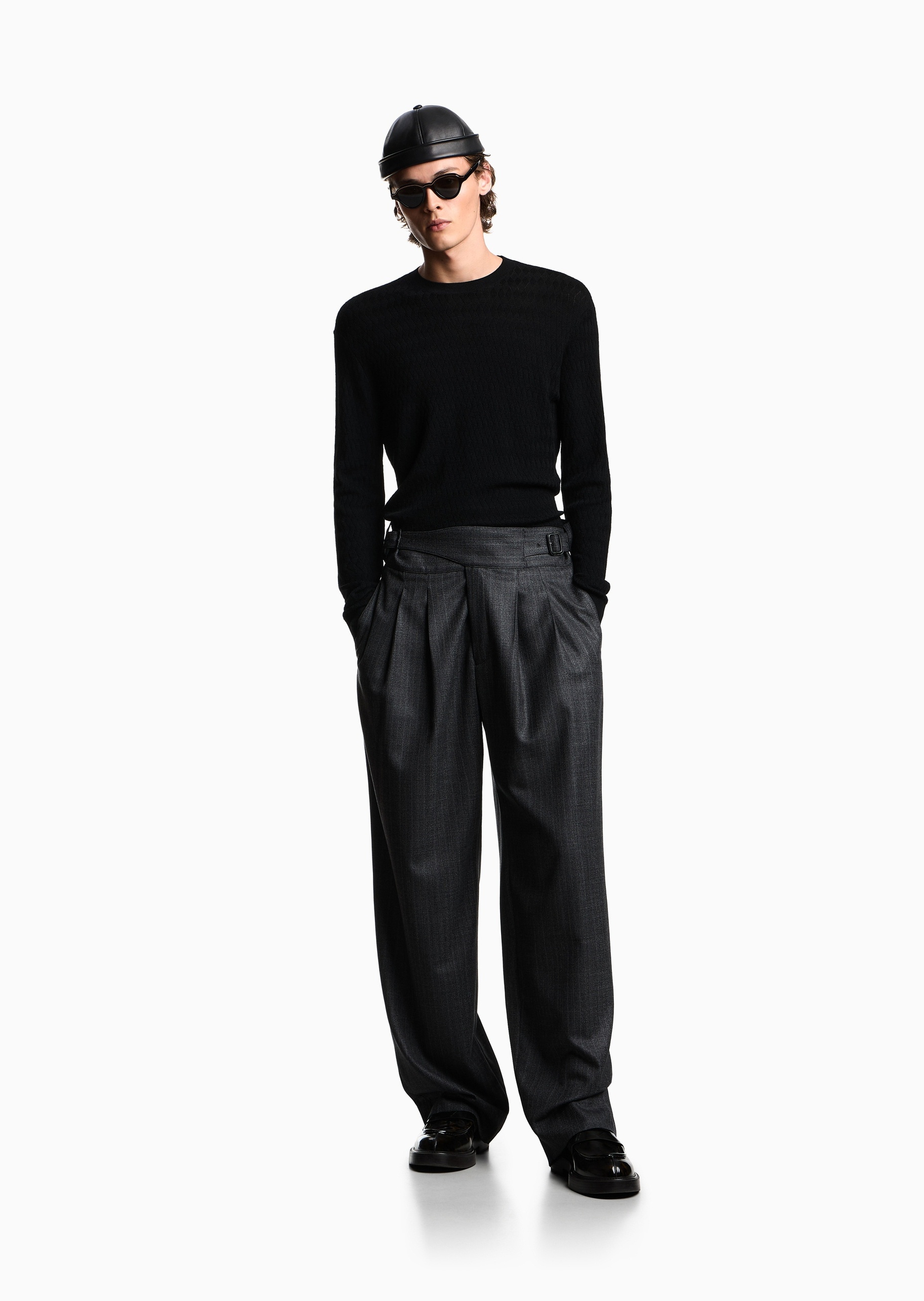Emporio Armani 男士圆领绵羊毛老钱风套头针织毛衣