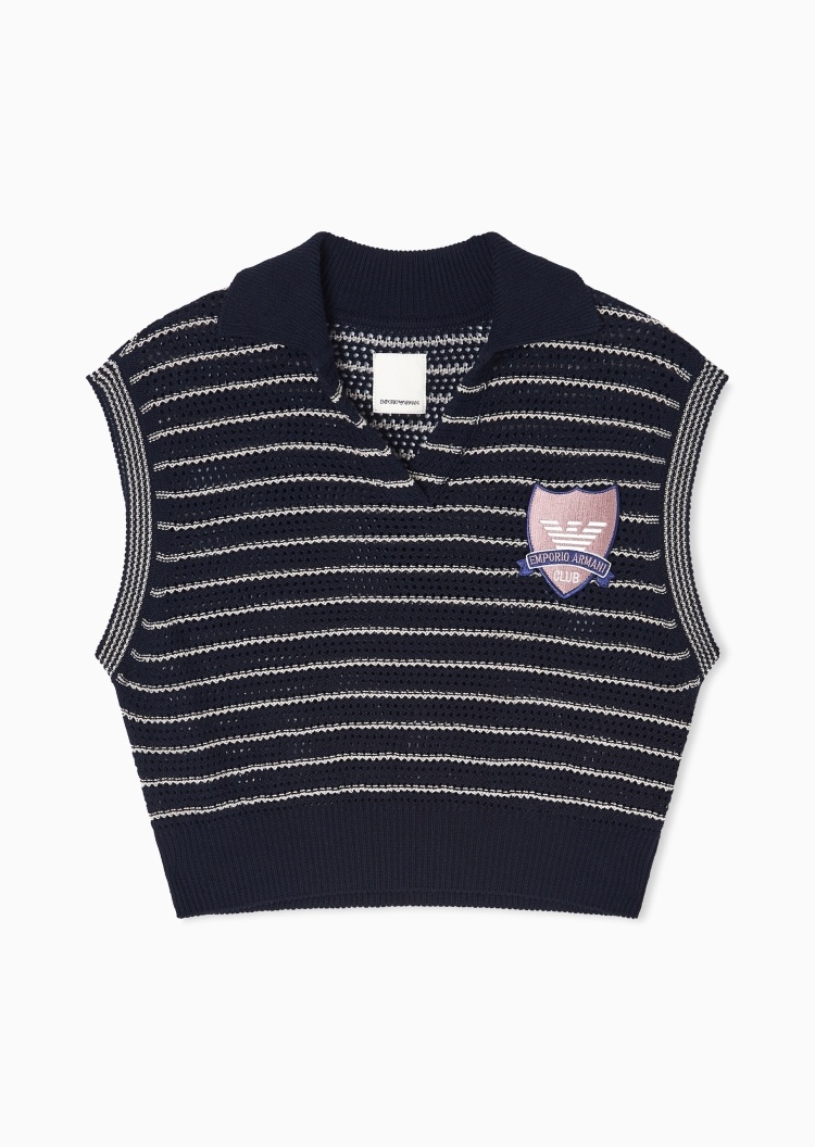 Emporio Armani 女士无袖翻领撞色条纹时尚针织背心