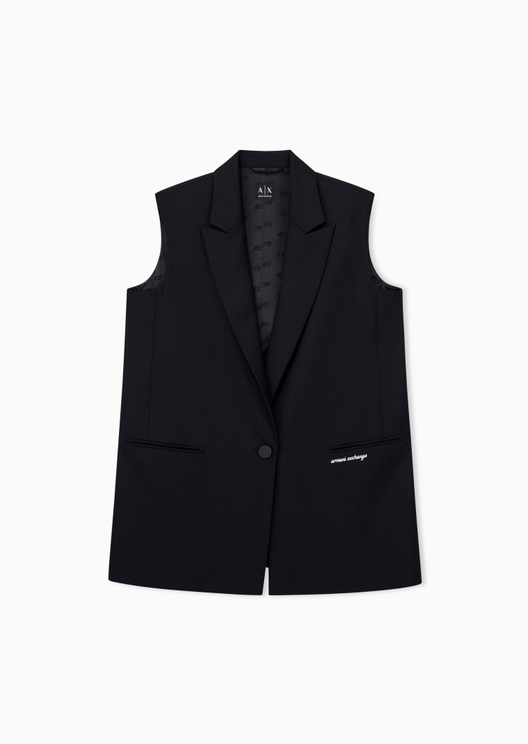 ARMANI EXCHANGE 女士无袖戗驳领刺绣单粒扣西装马甲